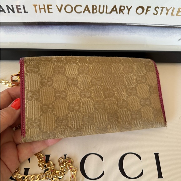 GUCCI GG Canvas and Leather Vintage Long Wallet On Chain Crossbody - Picture 4 of 16